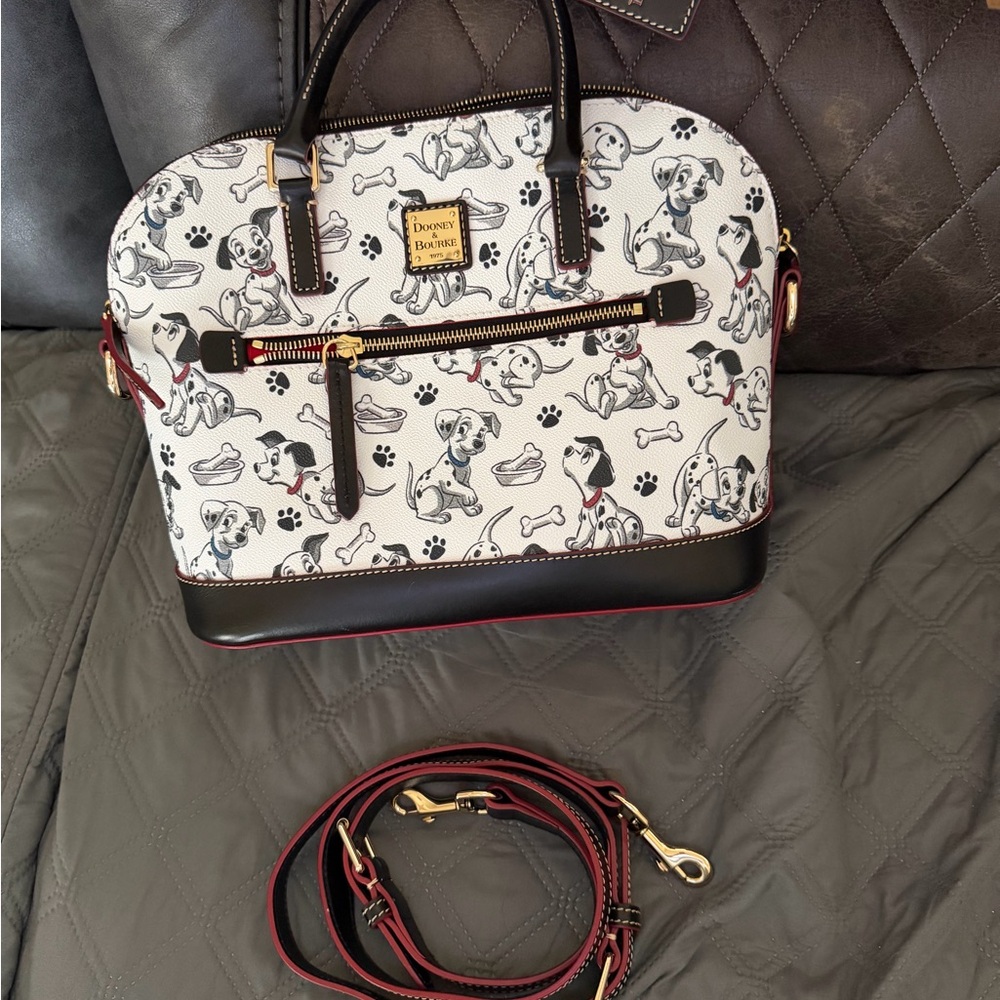 Dooney & Bourke Dog Print Satchel with Black and Red Accents - Picture 9 of 9